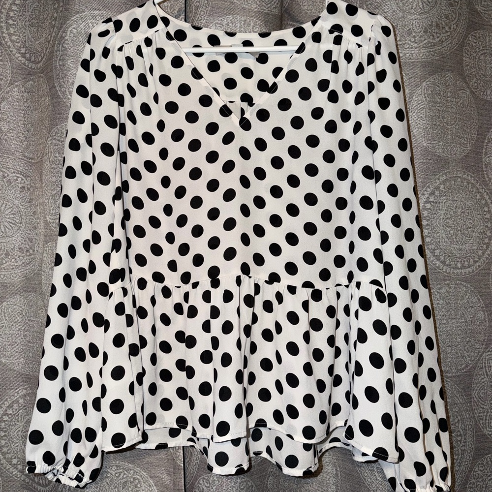 LOFT Black and White Polka Dot Blouse